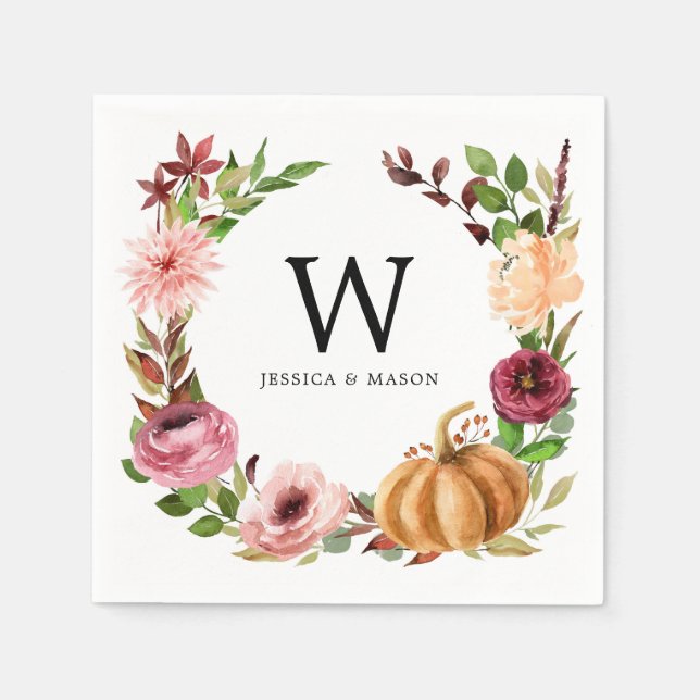 Serviette En Papier Bliss d'automne Monogram Mariage Cocktail  serviet (Devant)