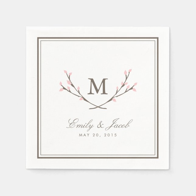 Serviette En Papier Blissé Branches Mariage Papier serviettes - Rose (Devant)
