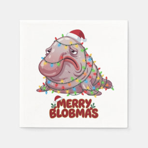 Serviette En Papier Blobfish Père Noël Chapeau Lumières de Noël Joyeux