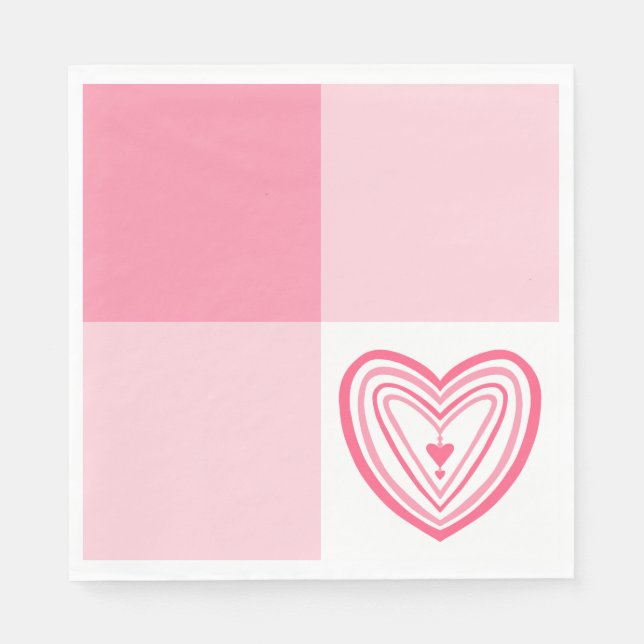 Serviette En Papier Bloc de couleur Coeur rose Saint-Valentin (Devant)