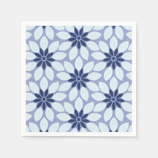 Serviette En Papier Blocage Imprimer Carrelage Fleurs bleues (Devant)