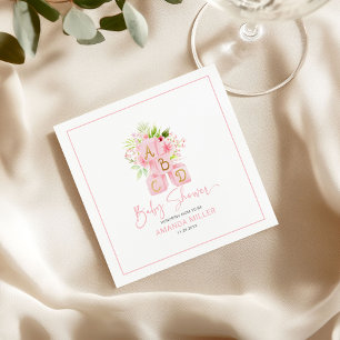 Serviette En Papier Blocs d'alphabet joliment rose fleuri