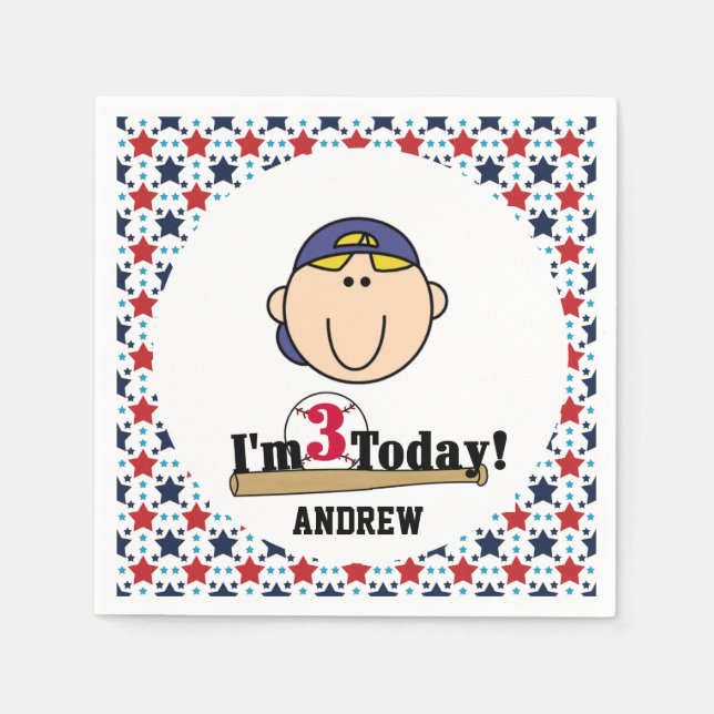 Serviette En Papier Blond Boy Baseball 3e Anniversaire Papier Napkins (Devant)