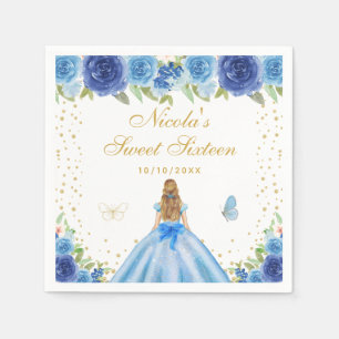 Serviette En Papier Blonde aux Cheveux Blonds Fleur Bleue Princesse Do