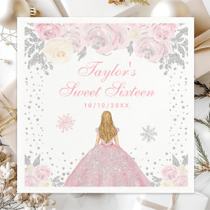 Serviette En Papier Blonde aux cheveux roses princesse hiver Sweet Six