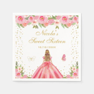 Serviette En Papier Blonde aux Cheveux Roses Princesse Sweet Seize Ans