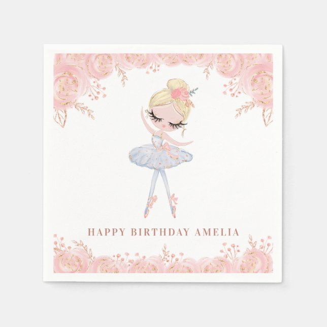 Serviette En Papier Blonde Ballerina en robe blanche Fleur Anniversair (Devant)