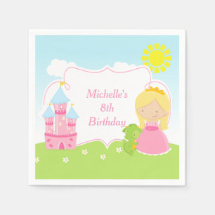 Serviette En Papier Blonde Cute Princess et Dragon Anniversaire