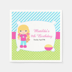 Serviette En Papier Blonde Hair Girl Sleepover Fête de bois