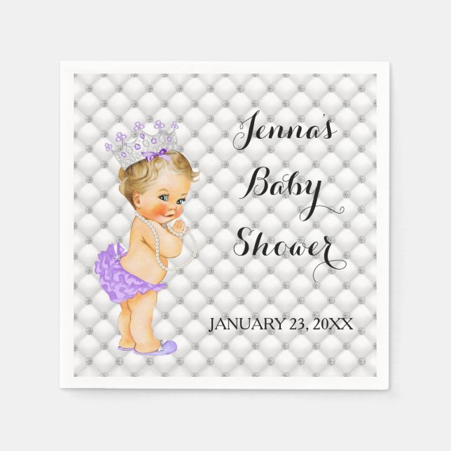 Serviette En Papier Blonde Princess Baby Girl Diamonds Lavande (Devant)
