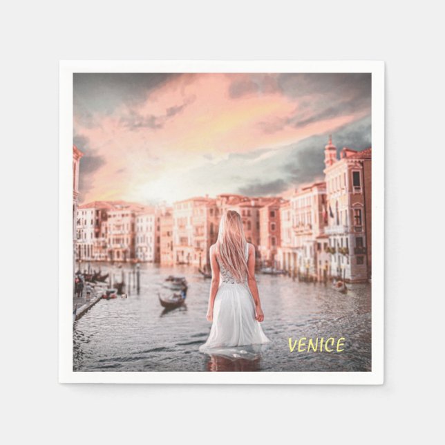 Serviette En Papier Blondie à Venise romantique   (Devant)