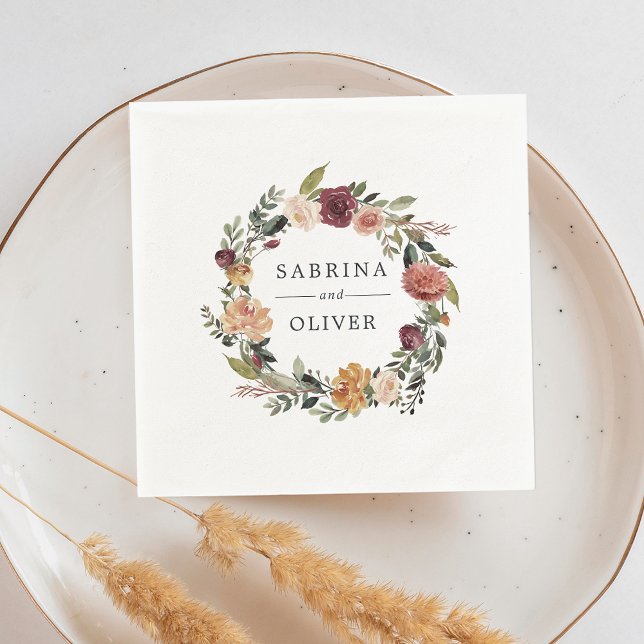 Serviette En Papier Bloom rustique | Floral Wreath Mariage personnalis (Créateur téléchargé)