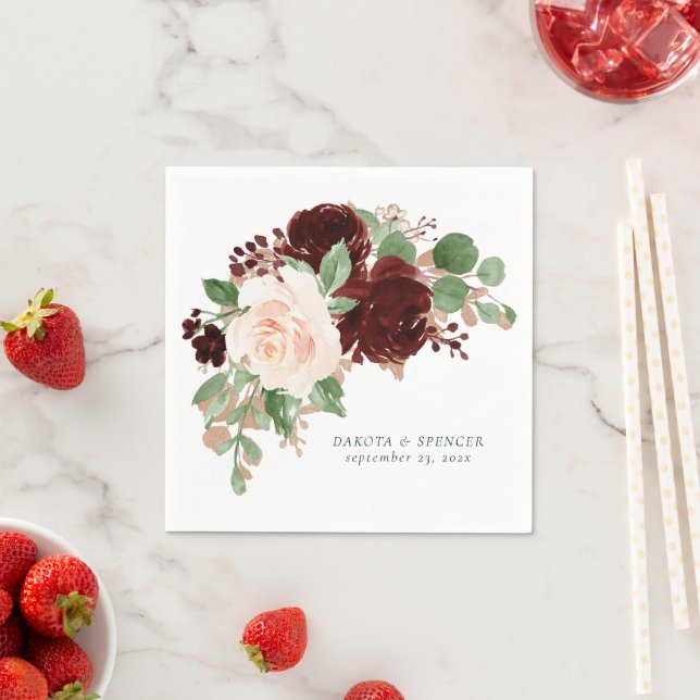 Serviette En Papier Blooms rustiques | Terracotta et Marsala Coutume r (En situation)