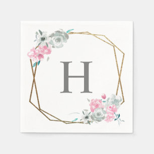Serviette En Papier "Blossom Aquarelle" Monogramme Mariage Personnalis