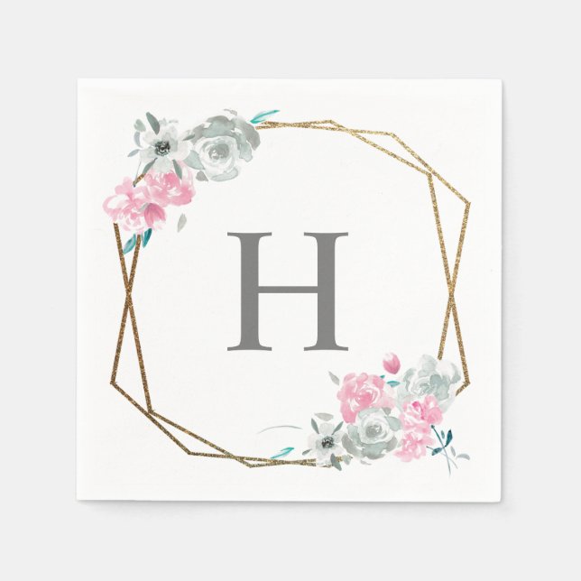 Serviette En Papier "Blossom Aquarelle" Monogramme Mariage Personnalis (Devant)