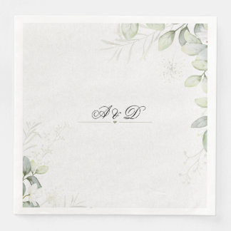 Serviette En Papier Blue and Green Watercolor Flower Wedding Napkin