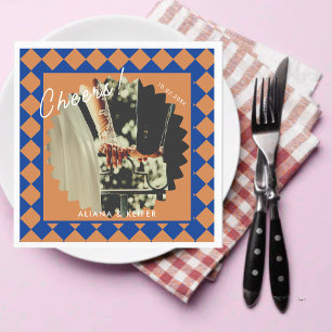 Serviette En Papier Blue and Mustard Retro Bold Fun Fun Fun Mariage