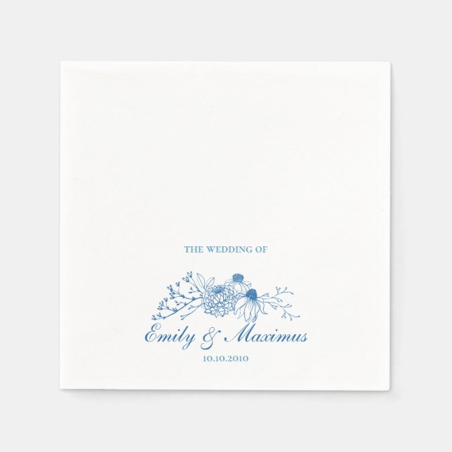Serviette En Papier Blue and White Floral Classical Wedding napkin (Devant)