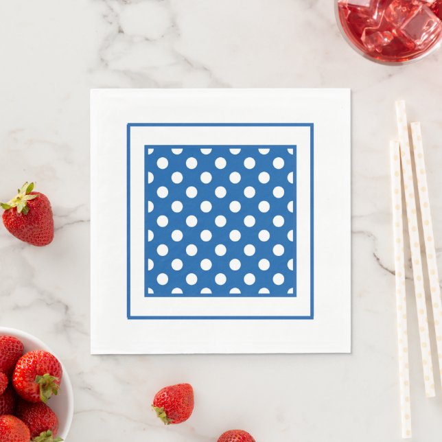 Serviette En Papier Blue And White Polka Dots  (En situation)