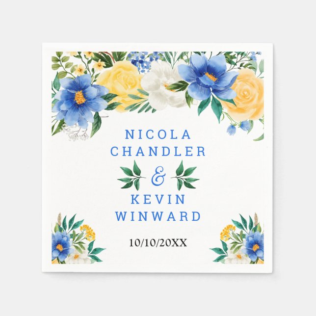 Serviette En Papier Blue and Yellow Floral Wedding (Devant)