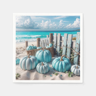 Serviette En Papier Blue Autumn Beach Citrouilles