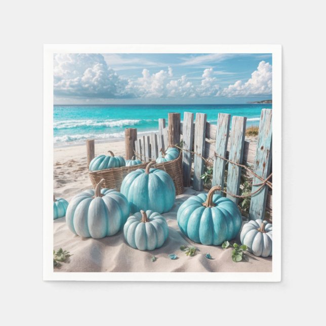 Serviette En Papier Blue Autumn Beach Citrouilles (Devant)
