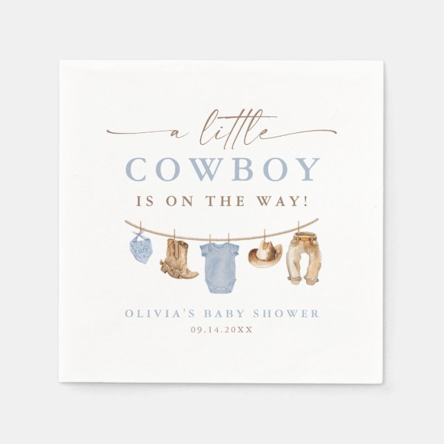 Serviette En Papier Blue Baby Clothesline Little Cowboy Baby Shower (Devant)