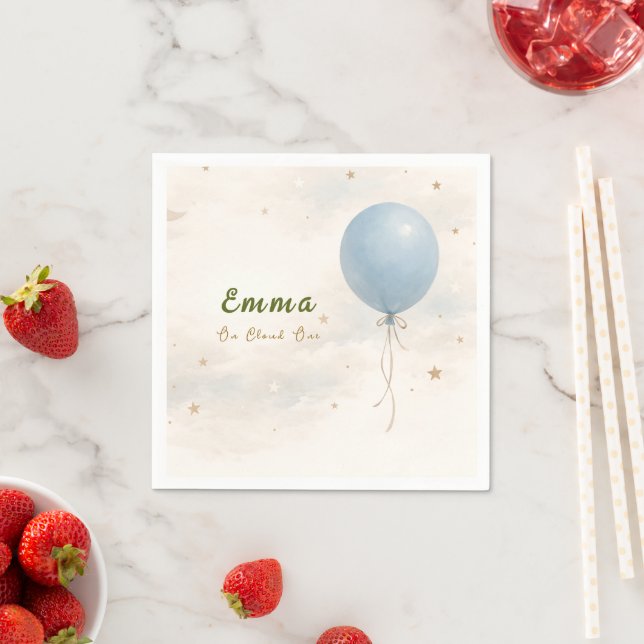 Serviette En Papier Blue Balloon First Birthday Paper Napkins (En situation)