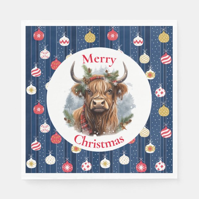 Serviette En Papier Blue Baulables Noël Highlander Cow (Devant)