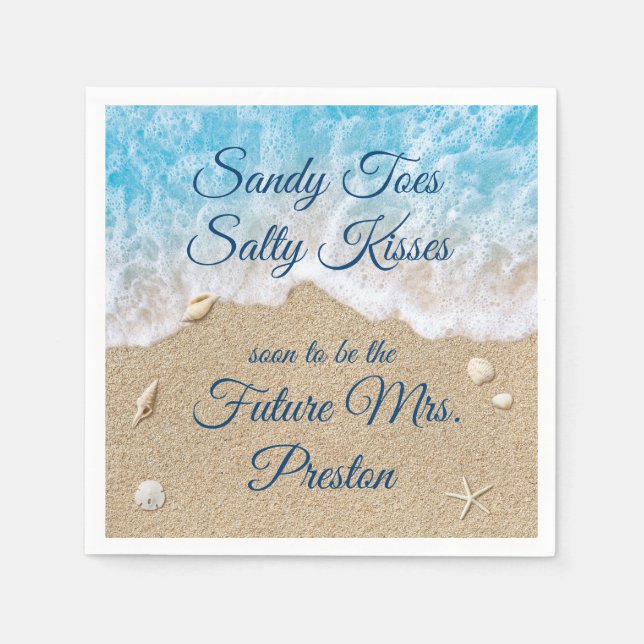 Serviette En Papier Blue Beach Waves Fête des mariées Napkin (Devant)