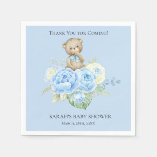 Serviette En Papier Blue Bear Boy Thème | Baby shower serviettes