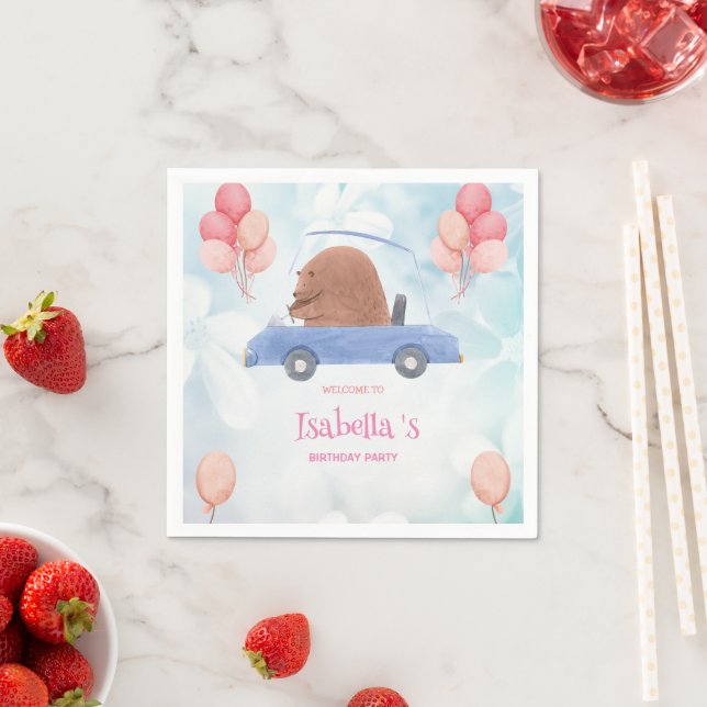 Serviette En Papier Blue Bear Race voiture fleur Anniversaire Ballotte (En situation)