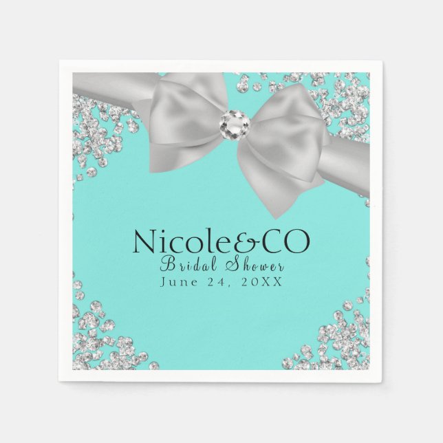 Serviette En Papier Blue Big White Bow Diamants Party (Devant)