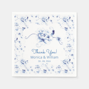 Serviette En Papier Blue Bird Rose Chinoiserie Floral