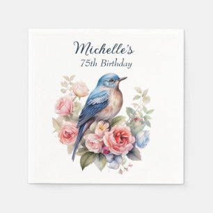 Serviette En Papier Blue Bird Rose Fleurs 75e anniversaire