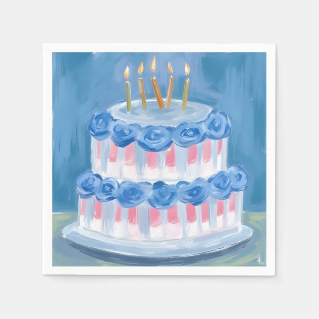 Serviette En Papier Blue Birthday Cake Watercolor Celebration Party (Devant)