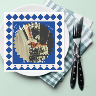 Serviette En Papier Blue Bold Cheers Retro Mariage Photo Napkin