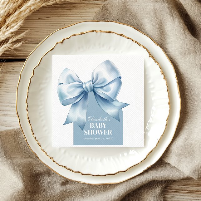 Serviette En Papier Blue Bow Baby Boy Elegant Baby Shower (Blue Bow Baby Boy Elegant Baby Shower Napkins)