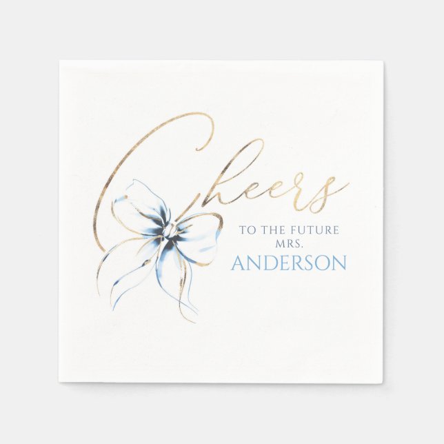Serviette En Papier Blue Bow Cheers To The Future Mrs Bridal Shower (Devant)