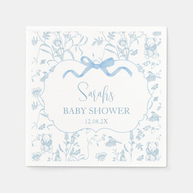 Serviette En Papier Blue Bow Chinoiserie Baby shower Boy (Devant)