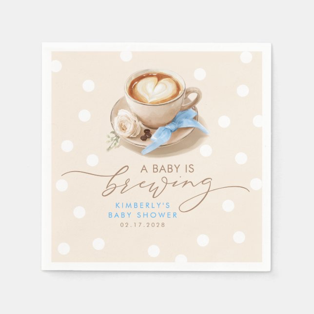 Serviette En Papier Blue Bow Coffee Baby Is Brewing Boy Baby Shower (Devant)