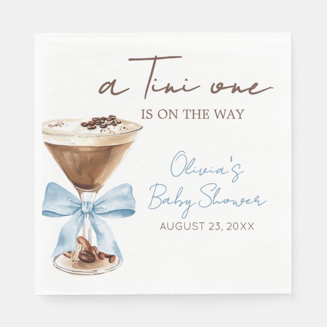 Serviette En Papier Blue Bow Espresso Martini Baby Shower (Devant)