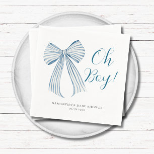 Serviette En Papier Blue Bow Oh Boy Baby shower personnalisé