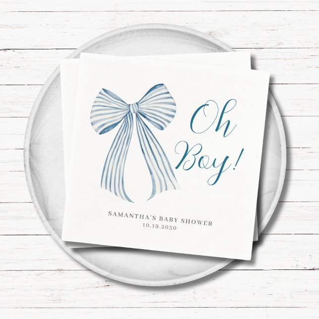 Serviette En Papier Blue Bow Oh Boy Baby shower personnalisé (Créateur téléchargé)