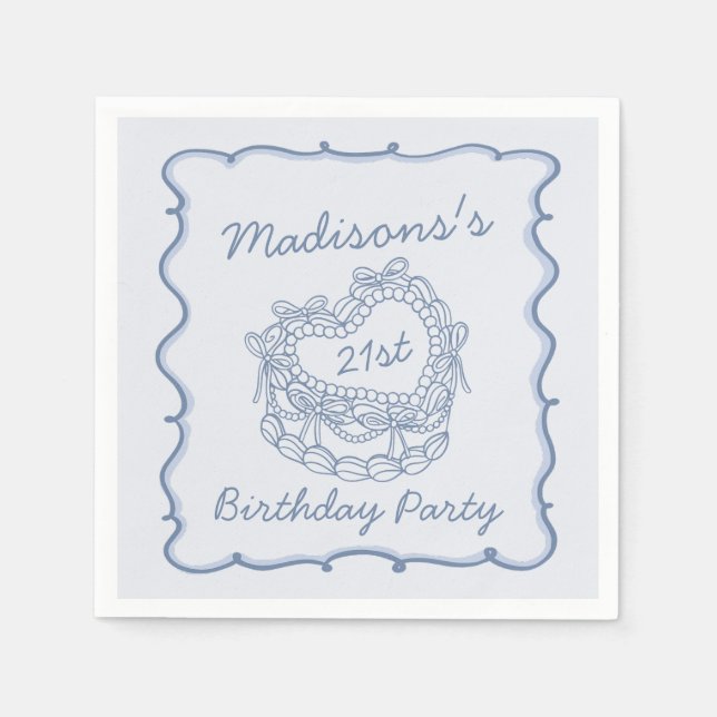 Serviette En Papier Blue Bow Retro Coquette gâteau Coquette Anniversai (Devant)
