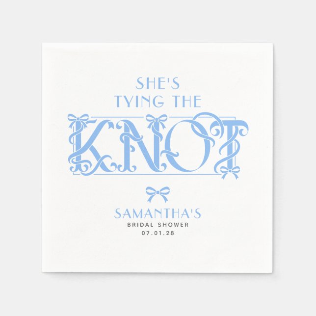 Serviette En Papier Blue Bow She's Tying the Knot Chic Bridal Shower (Devant)