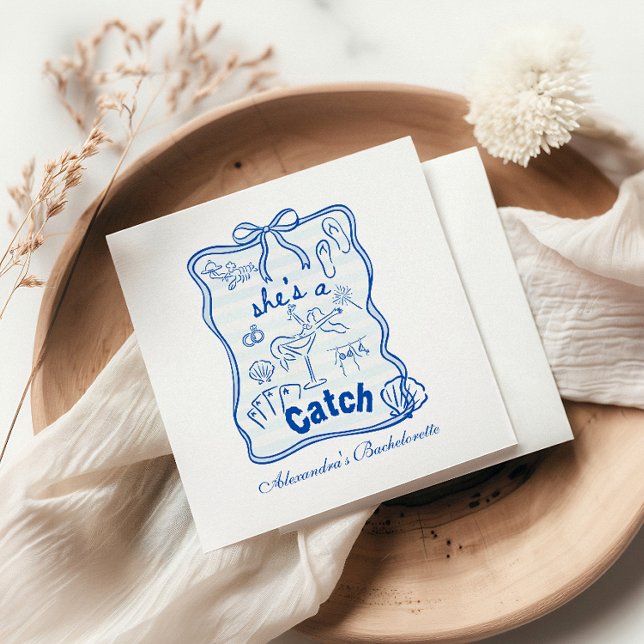 Serviette En Papier Blue Bow Tropical Bachelorette Celebration (Créateur téléchargé)