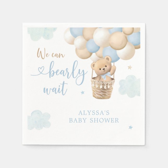 Serviette En Papier Blue Boy Teddy Bear Hot Air Baby shower (Devant)