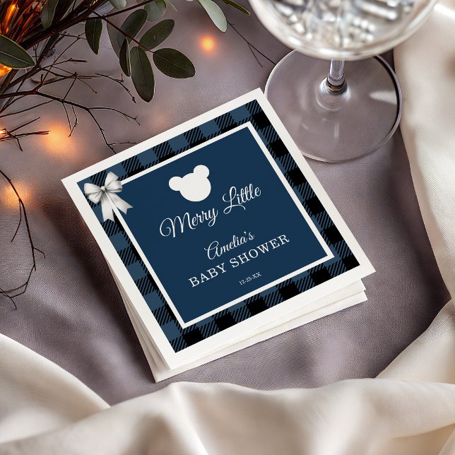 Serviette En Papier Blue Buffalo Plaid Bear Baby Shower Napkins (Créateur téléchargé)