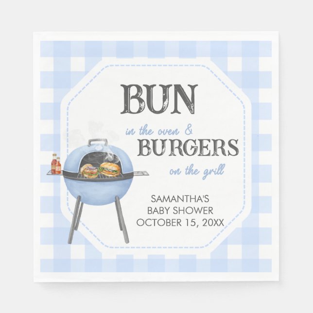 Serviette En Papier Blue Burger BBQ Baby Shower (Devant)